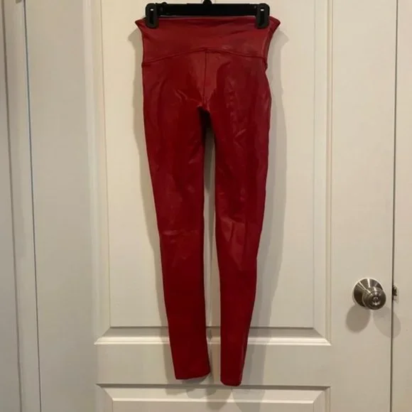 Spanx Faux Leather Leggings in Color Crimson - Picture 4 of 5